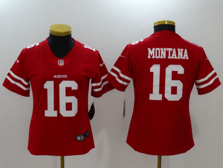 Women San Francisco 49ers 16 Montana Red Nike Vapor Untouchable Limited NFL Jerseys